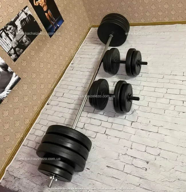 Лавка для жиму + Штанга + Гантелі 110 кг + Гиря 16 кг у Подарунок Гантелі, гирі, штанги та диски АВС пластик Київ - фото 3