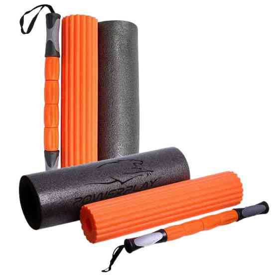 Масажний ролик (роллер) набір 3в1 PowerPlay 4022 Therapy Roller Чорно-помаранчевий Луцьк