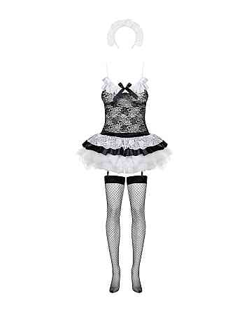 Эротический костюм горничной с юбкой Obsessive Housemaid 5 pcs costume L/XL, черно-белый, топ с подв Sex Aura Киев