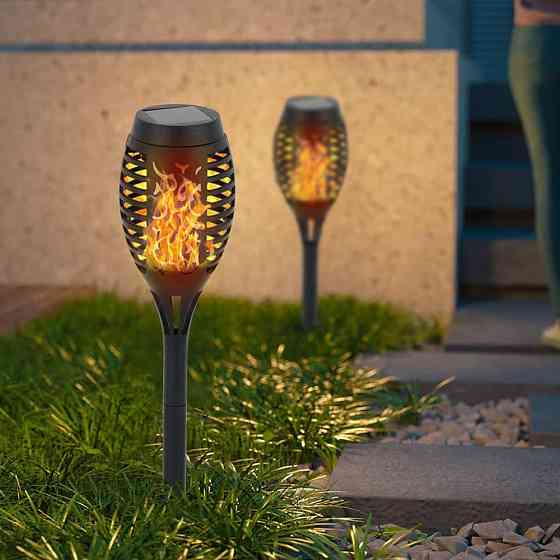 Садовий світильник на сонячній батареї 52см, 96LED, Solar flame / Вуличний ліхтар з ефектом полум'я Київ