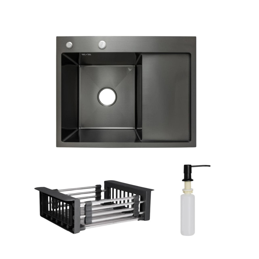 Комплект Lidz Handmade H6350BR Мойка для кухни интегрированная крыло справа BlackPVD в комплекте с дозатором + Lidz K01B Корзина Киев - изображение 1