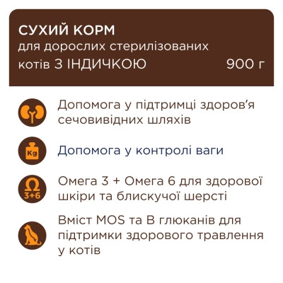 Сухий корм для кішок Club 4 Paws Преміум для стерилізованих з індичкою 900 г (4820269144910) Вінниця - фото 3