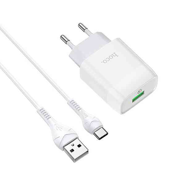 Мережевий зарядний пристрій HOCO C72Q Glorious single port QC3.0 charger set, колір білий 6931474732552 Одеса