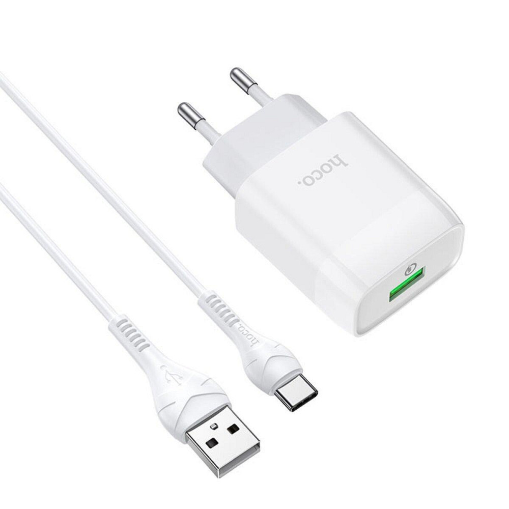 Мережевий зарядний пристрій HOCO C72Q Glorious single port QC3.0 charger set, колір білий 6931474732552 Одеса - фото 1
