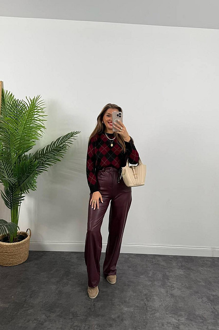 Женский оверсайз свитер в геометрический принт машинная вязка Черный Одесса - изображение 5