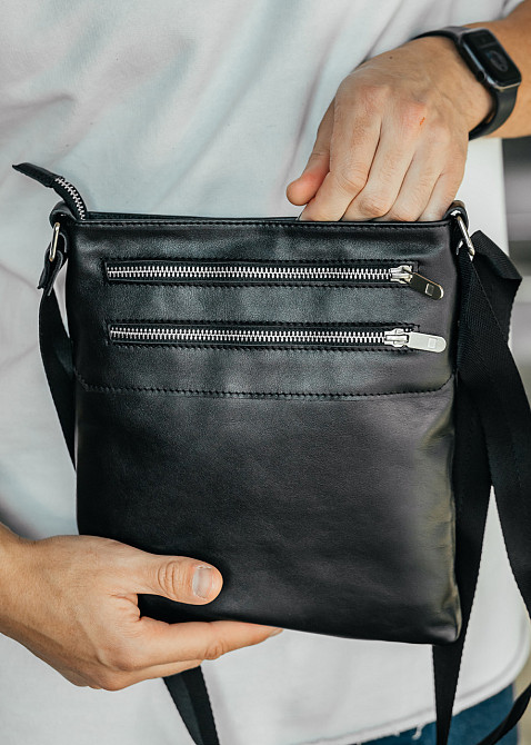 Мужская кожаная сумка, вместительная для документов из натуральной кожи, качественная черная сумка через Киев - изображение 7
