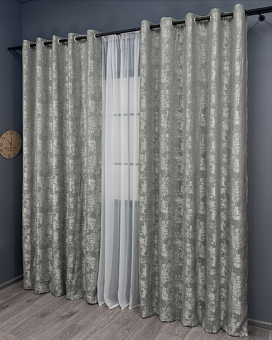 Комплект штор на люверсах VR-Textil Жаккард Sultan XO № 1125ш серый 150х250 см 2 шт (37-0157) Киев - изображение 4