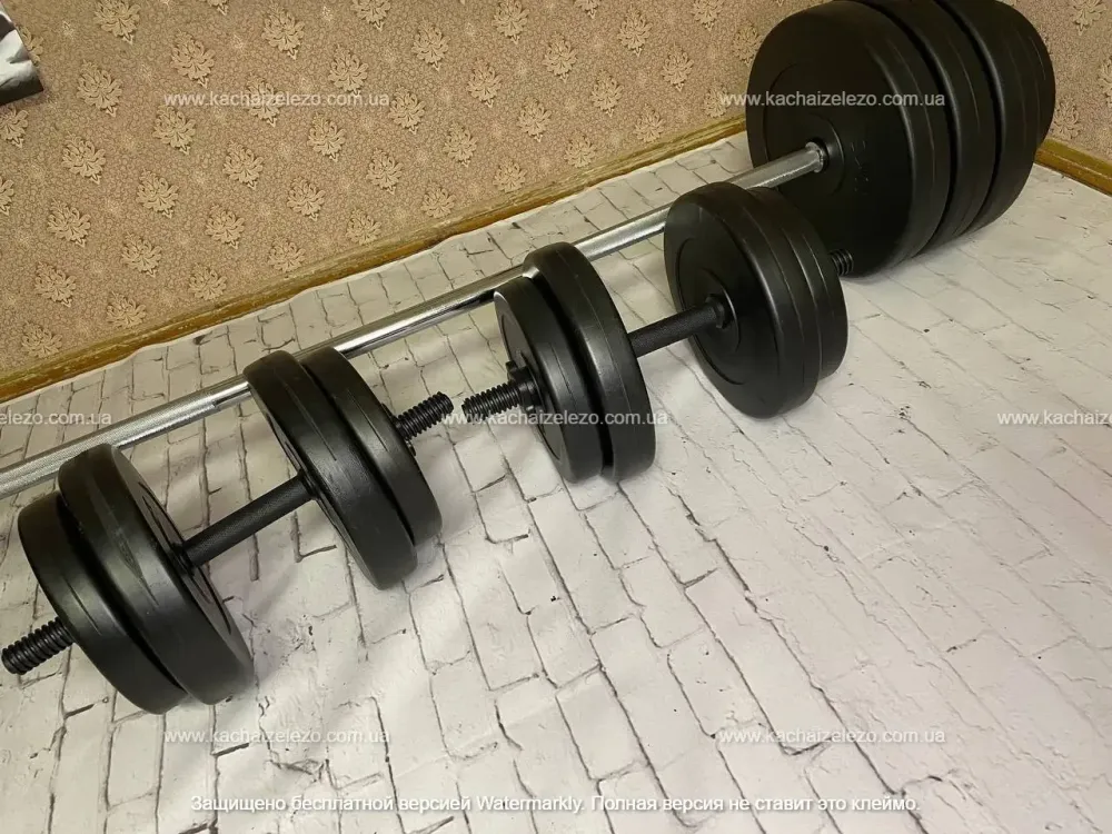 Лавка для жиму + Штанга + Гантелі 110 кг + Гиря 16 кг у Подарунок Гантелі, гирі, штанги та диски АВС пластик Київ - фото 8