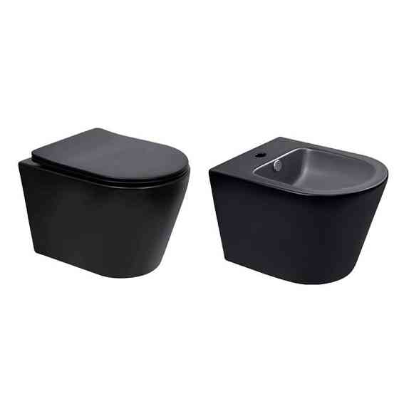 Комплект Qtap Scorpio Matt Black 2 в 1: Унитаз подвесной Ultra Quiet QT14332380AMB + биде подвесное QT1455053FMB Киев