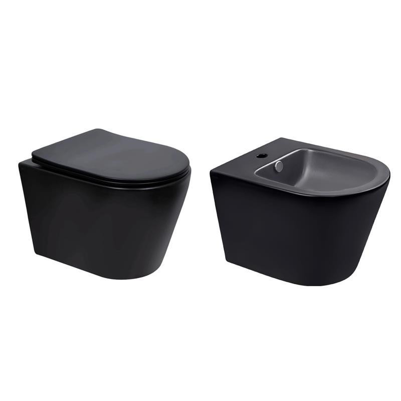 Комплект Qtap Scorpio Matt Black 2 в 1: Унитаз подвесной Ultra Quiet QT14332380AMB + биде подвесное QT1455053FMB Киев - изображение 1
