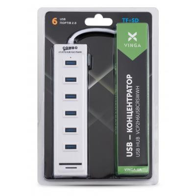 Концентратор Vinga 6xUSB2.0 + card-reader with switch 0.8m (VCP2H6USBCRSWWH) Вінниця - фото 3