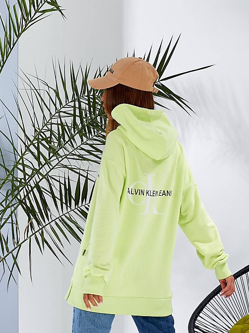 Женская базовая удлиненная худые с двойным глубоким капюшоном турецкий тринит, петля ПЕНЬЕ Салатовый Одесса - изображение 4