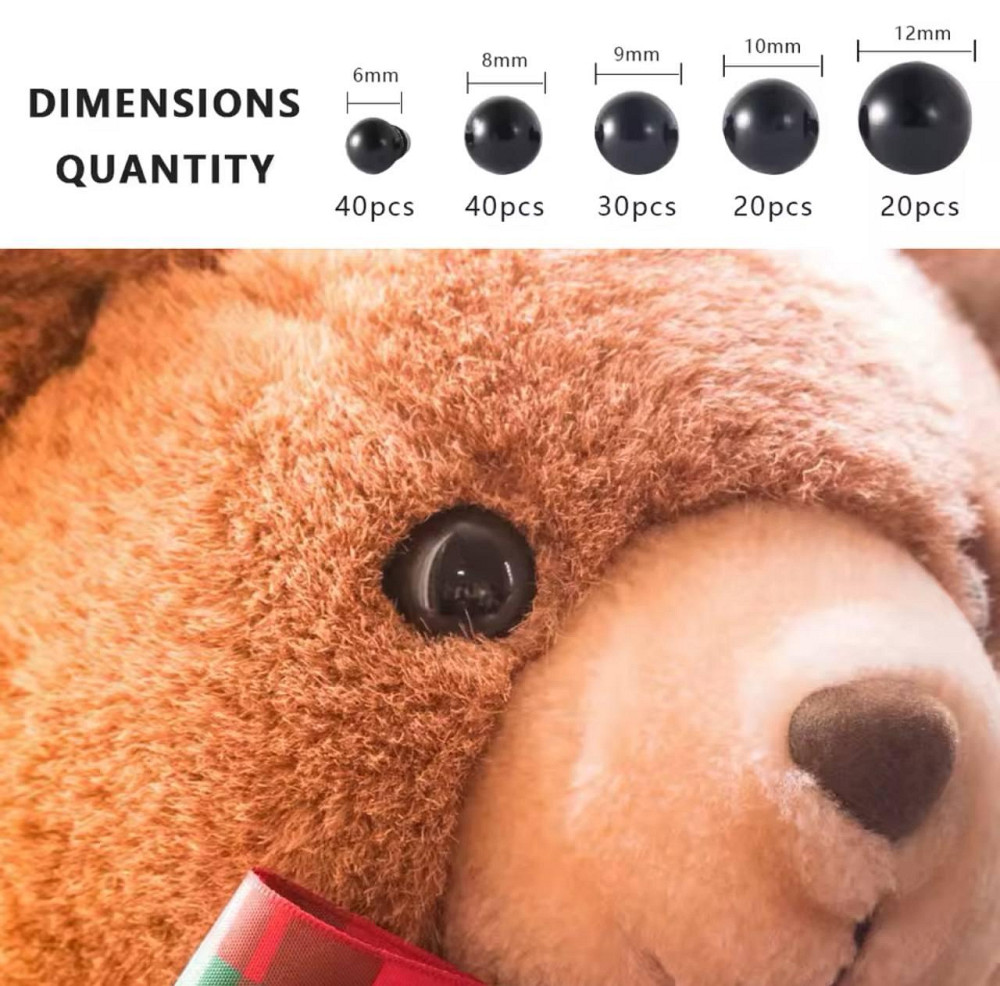 Набір чорних пластикових очей для іграшок із фіксатором 6-12 мм. ( 150 шт.) Київ - фото 6