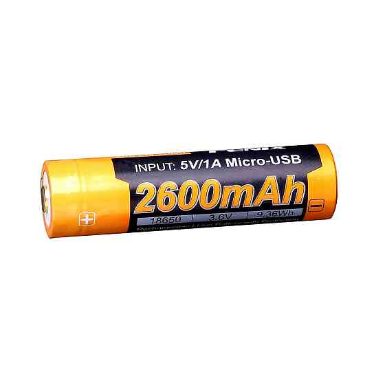 Аккумулятор 18650 Fenix 2600 mAh с micro-usb зарядкой (Черно-желтый) Винница