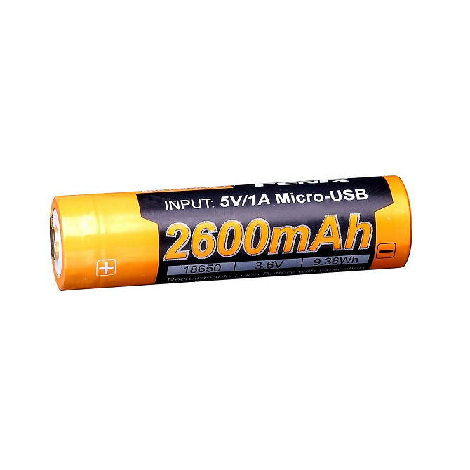 Акумулятор 18650 Fenix ​​2600 mAh із micro-usb зарядкою (Чорно-жовтий) Вінниця - фото 5