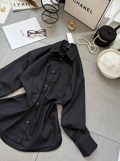 Жіноча базова сорочка на ґудзиках із бавовни Чорний, 46/48 Одеса - фото 2