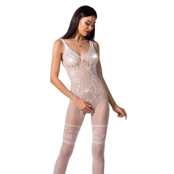 Бодістокінг Passion BS069 white, комбінезон, імітація панчох і боді Львів