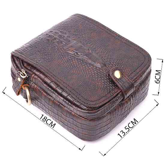 Фактурна чоловіча сумка з натуральної шкіри з тисненням під крокодила 21300 Vintage Коричнева Київ