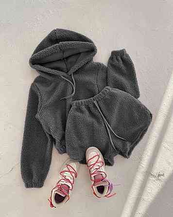 Жіночий затишний домашній костюм-двійка з махри тедді Графіт, 48/52 Одеса