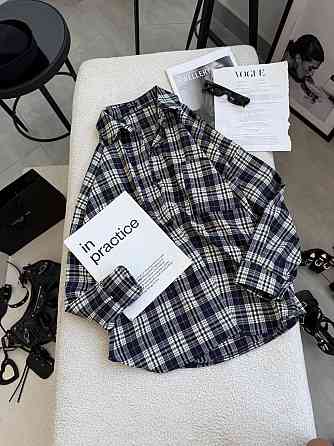 Жіноча класична сорочка в карту оверсайз крою костюмний тіар Синій Одеса