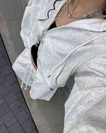 Жіночий теплий оверсайз костюм: худі з капюшоном і широкі штани з утяжкою тринитка на флісі Білий Одеса