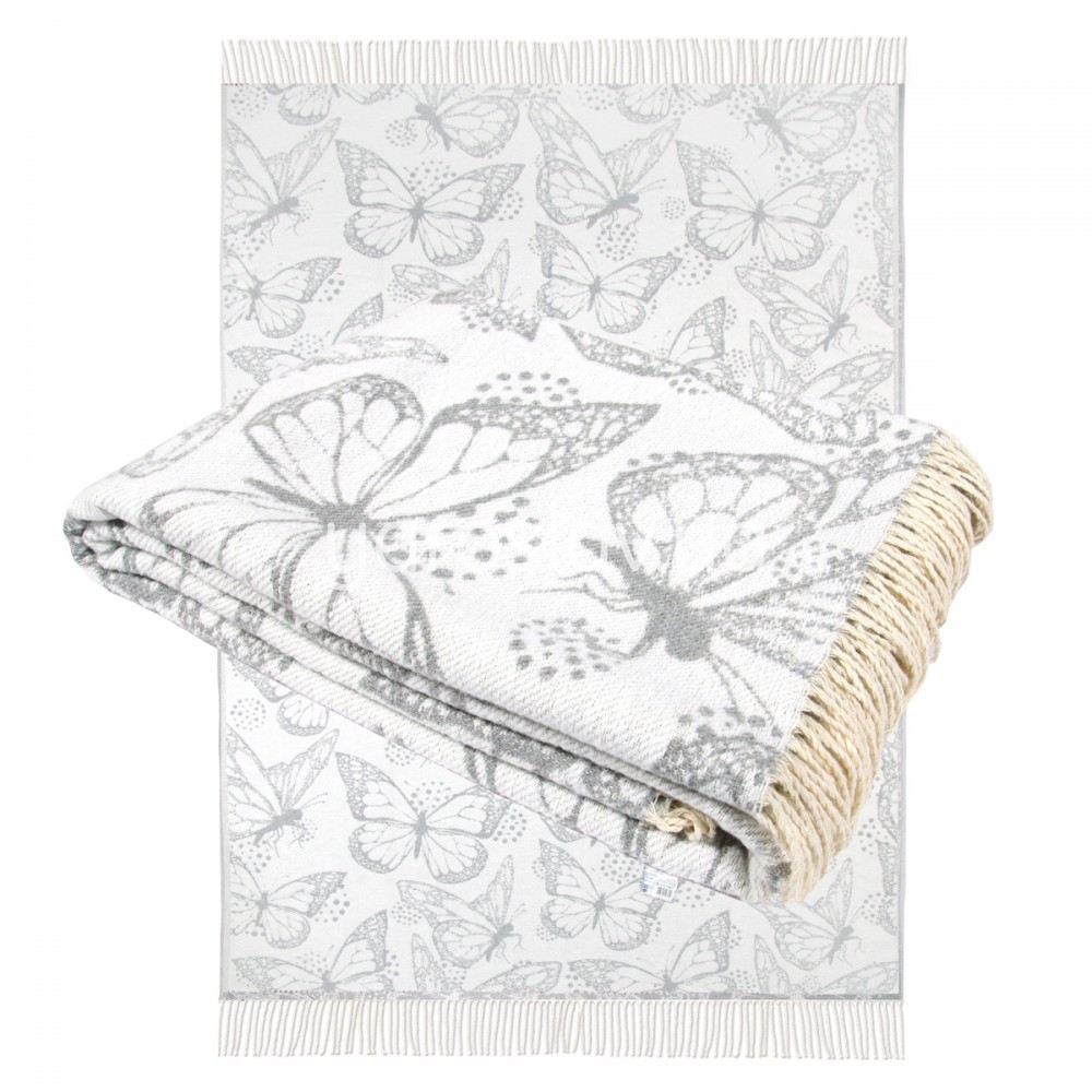 Плед хлопковый 140×200 бабочки, полуторный, серый Киев - изображение 1
