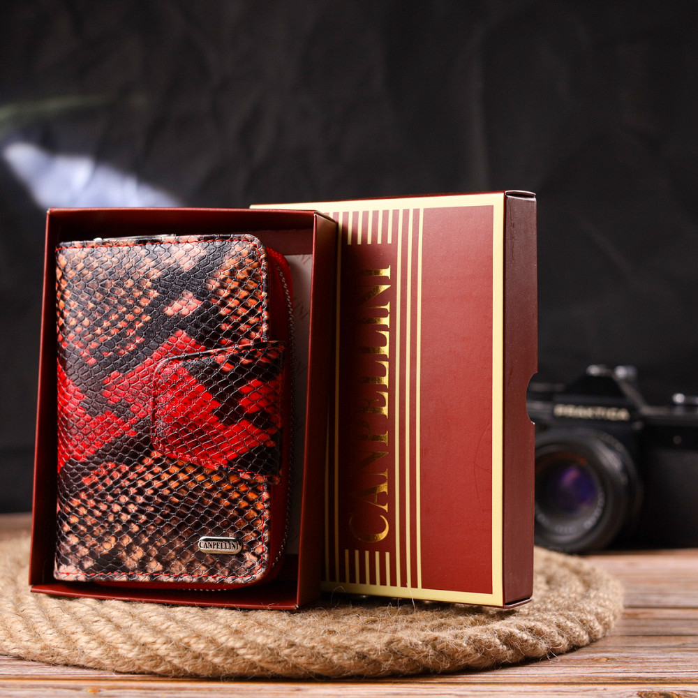 Стильное портмоне для женщин с монетницей на молнии из натуральной фактурной кожи Разноцветное (CANPELLINI) Киев - изображение 4