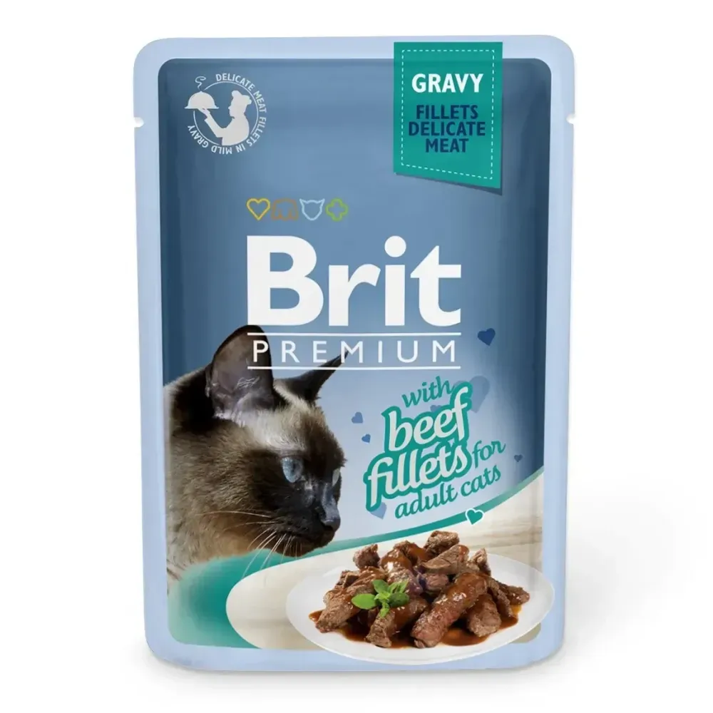 Влажный корм для кошек Брит Brit Premium Cat Beef Fillets Gravy pouch 85 г (филе говядины в соусе) Винница - изображение 1