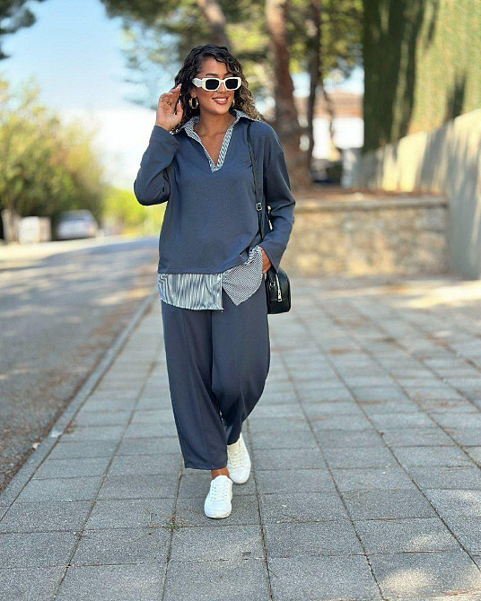 Стильный женский костюм двойка двунитка + котон. Графит, 52/54 Одесса - изображение 9