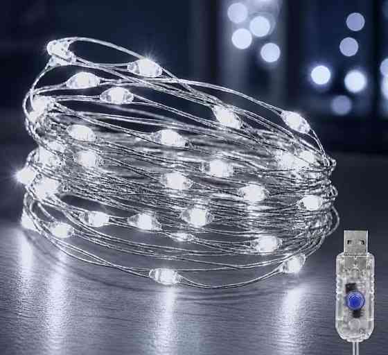 Гірлянда Роса 5 м 50 led з usb  Холодний білий Сміла