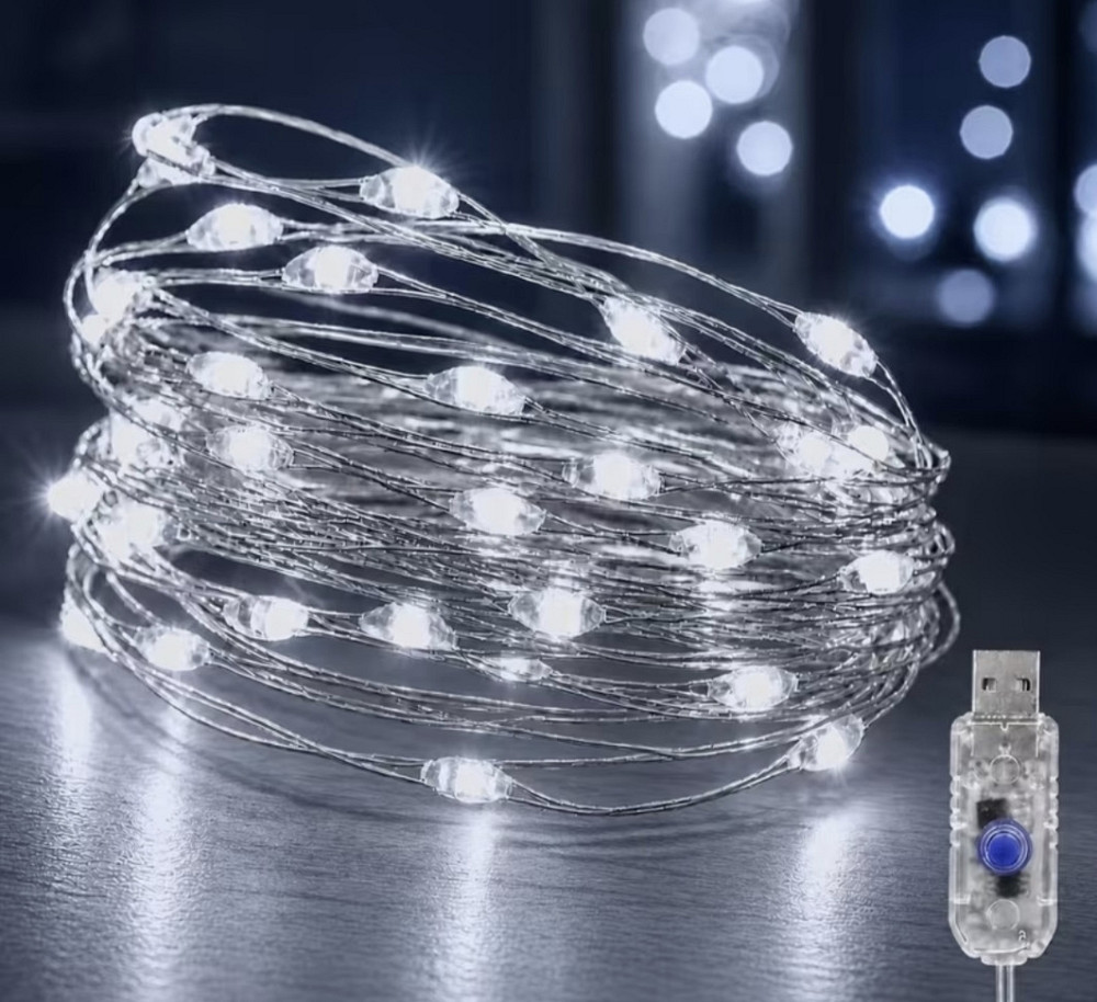 Гірлянда Роса 5 м 50 led з usb  Холодний білий Сміла - фото 1