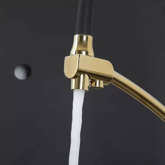 Змішувач для кухні з підключенням до фільтру GAPPO G4398-13 гнучкий вилив, золото/чорний Київ