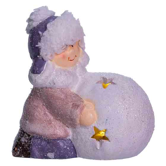 Yiwu Новорічна фігурка з підсвіткою Дівчинка зі сніговою кулею з фарфори 11×7×12 (см) новорічни Коломия