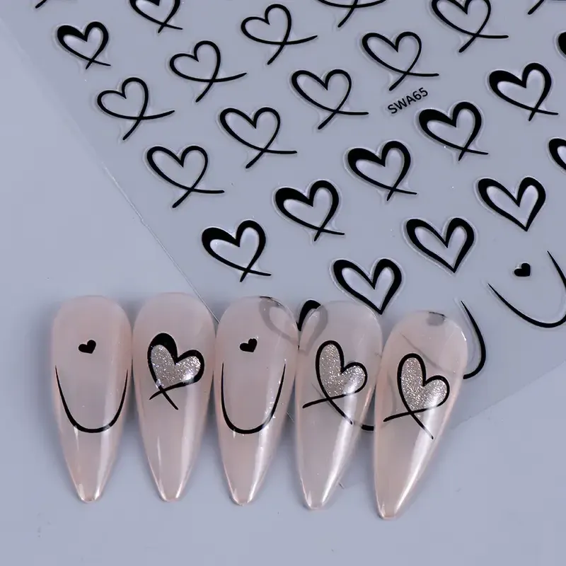 Наклейки для нігтів серця 3D – 3 листа, чорні, білі, рожеві Київ - фото 7