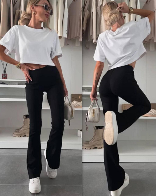 Женские базовые брюки-клеш рубчик мустанг Черный, 50/52 Одесса - изображение 1