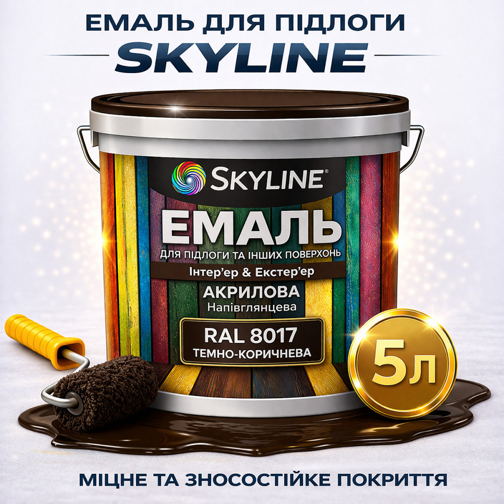 Емаль для підлоги SkyLine Коричнева RAL 8017 зносостійка акрилова фарба для бетону, дерева та металу, без запаху, 5 л Харків - фото 1