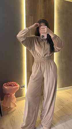 Жіночий стильний повсякденний комбінезон велюр плюш Бежевий, 44/46 Одеса