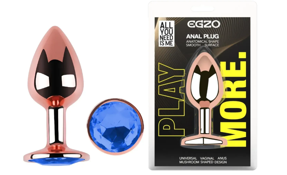 Анальна пробка із кристалом EGZO - Rose Gold Round Plug Blue size M Sex Aura Київ - фото 1