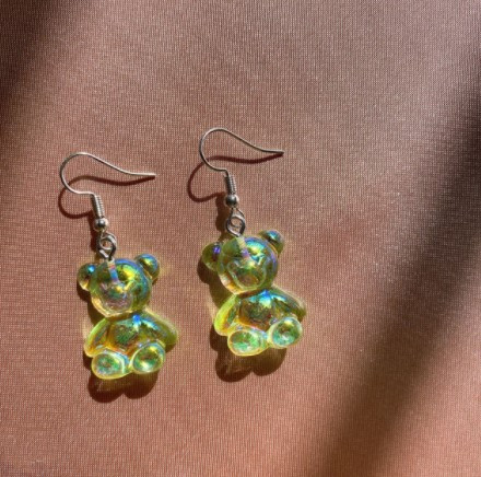 Серьги мармеладные мишки салатовые - размер мишки 2,3*1,8см, смола Киев - изображение 1