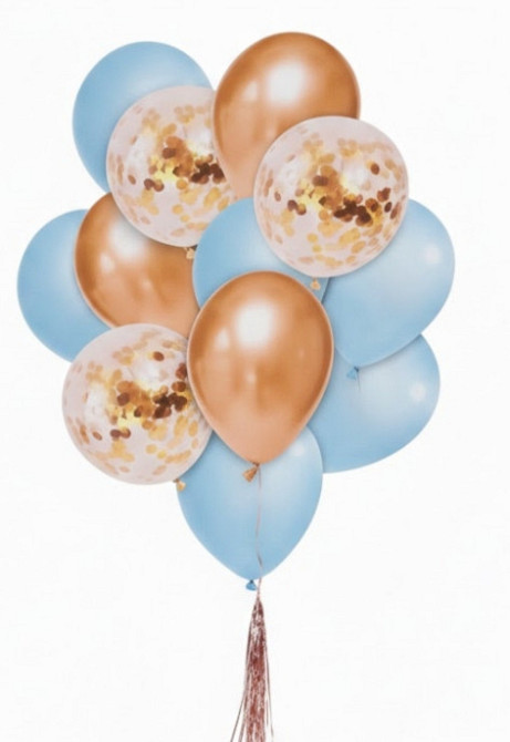 Набор шариков голубой с золотом 12шт для праздника для фотозоны Киев - изображение 3