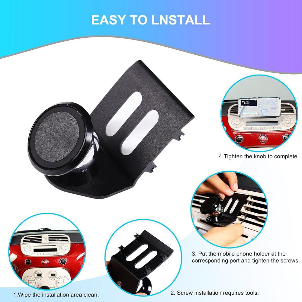 Автомобільний тримач для телефону на панель приладів для Fiat 500 (2010–2015), з алюмінієвого сплаву, на вентиляційну решітку Київ - фото 5