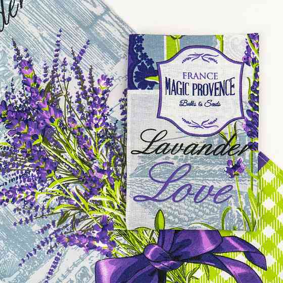 Кухонний рушник рогожка з петелькою та принтом lavender love 35х61см 180г/м2 (Лавандовий) Суми