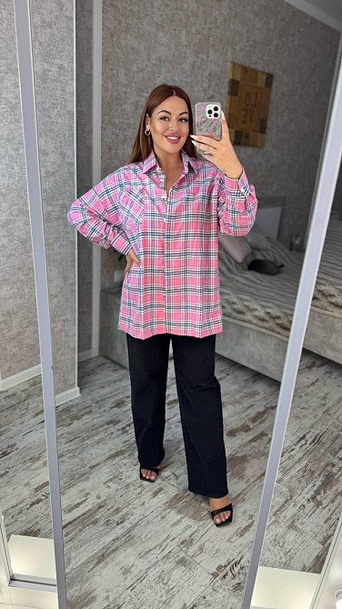 Женская оверсайз рубашка в клетку турецкая фланель Одесса - изображение 5