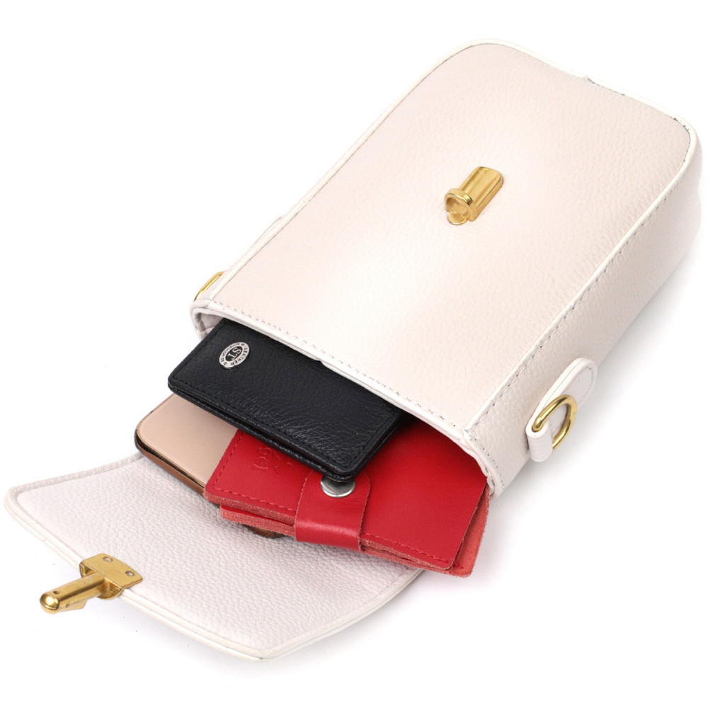 Кожаная женская сумка вертикального формата с клапаном Vintage 22309 Белая Киев - изображение 8