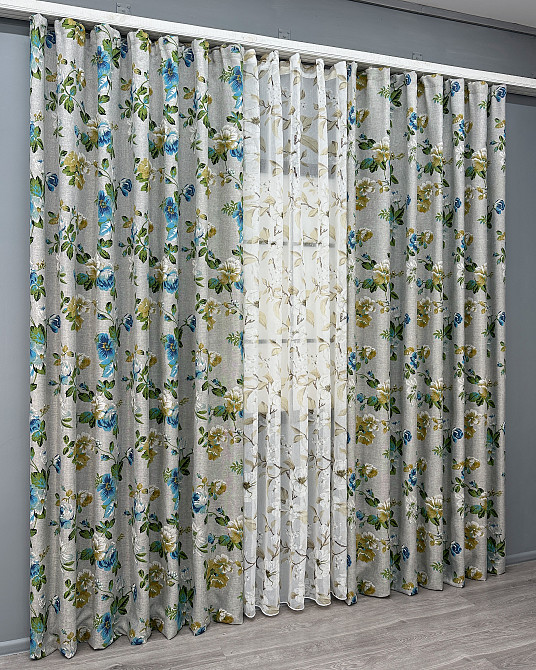 Комплект штор VR-Textil Лен Прованс 150х270 2шт и Тюль 600х270 2082ш-1908т Разноцветный 71-211/5 Киев - изображение 3