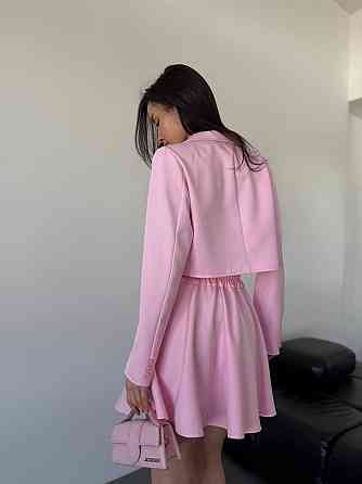 Жіночий костюм-двійка: укорочений піджак і спідниця з трендовою імітацією кишень турецька костюмка + котон Барбі, 42/44 Одеса