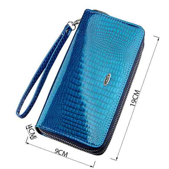 Кошелек женский из экокожи на две молнии лаковый Синий (KIVI) Киев