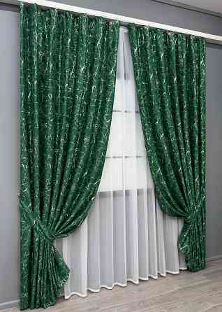 Комплект готових штор VR-Textil Льон мармур Royal Touch № 2002ш Зелений 200х270 см 2 шт (32-478) Київ