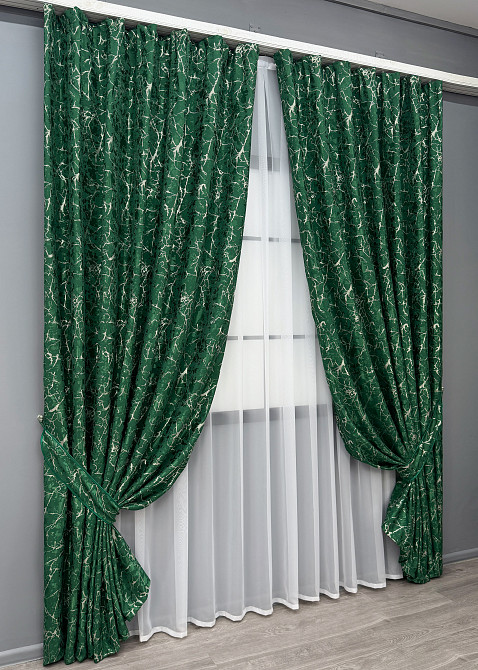 Комплект готових штор VR-Textil Льон мармур Royal Touch № 2002ш Зелений 200х270 см 2 шт (32-478) Київ - фото 3