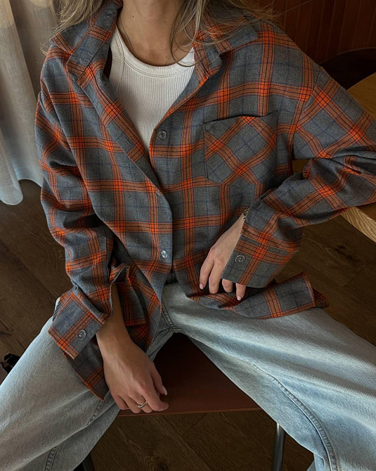 Жіноча трендова сорочка оверсайз у клітинку фланель Помаранчевий Одеса - фото 15